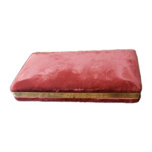 Mele Vintage Red  Velvet Travel Jewelry Box Case Clamshell Style Lined 9x5"